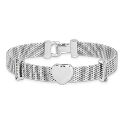 Sterling Silver CZ Heart Mesh Bracelet – view 4