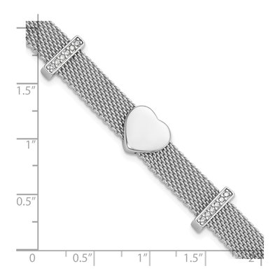 Sterling Silver CZ Heart Mesh Bracelet – view 5