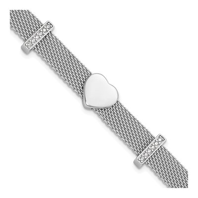 Sterling Silver CZ Heart Mesh Bracelet