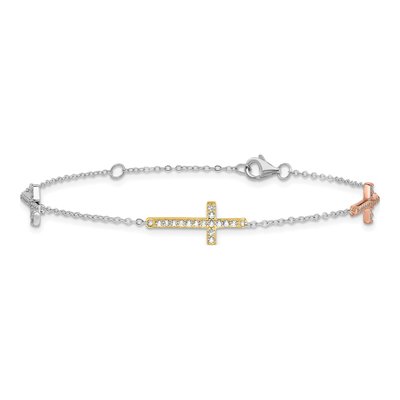 Sterling Silver CZ Cross Bracelet – view 4