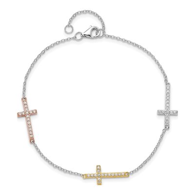 Sterling Silver CZ Cross Bracelet – view 5