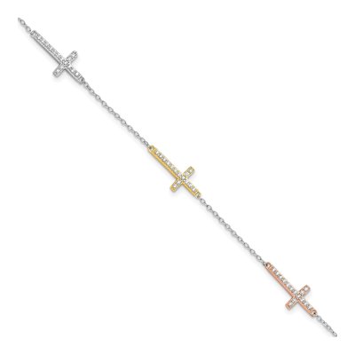 Sterling Silver CZ Cross Bracelet