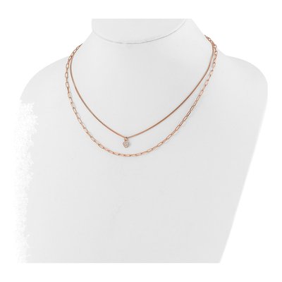 Sterling Silver CZ Heart Necklace, 17in | Rose Tone – view 4