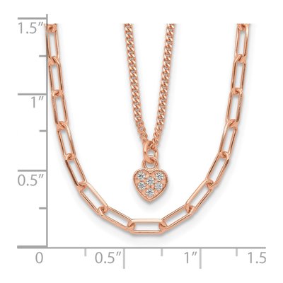 Sterling Silver CZ Heart Necklace, 17in | Rose Tone – view 5