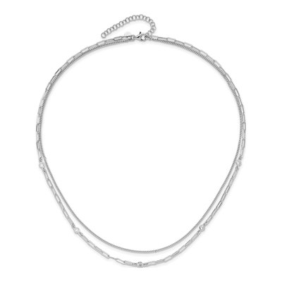 Sterling Silver CZ 2-Strand Curb Necklace – view 4