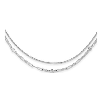 Sterling Silver CZ 2-Strand Curb Necklace