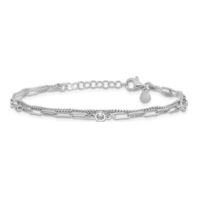Sterling Silver CZ Two-Strand Curb Bracelet – view 4