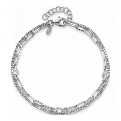 Sterling Silver CZ Two-Strand Curb Bracelet – view 5