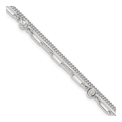 Sterling Silver CZ Two-Strand Curb Bracelet