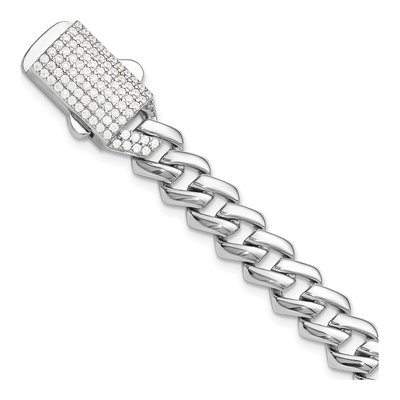 Sterling Silver CZ Pave Monaco Link Bracelet