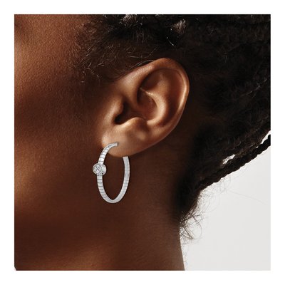 Sterling Silver 29mm CZ Hoop Earrings – view 3