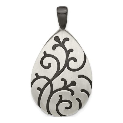 Sterling Silver Oxidized Swirl Pear Pendant
