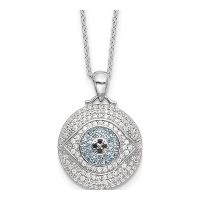 Sterling Silver CZ Evil Eye Pendant Necklace