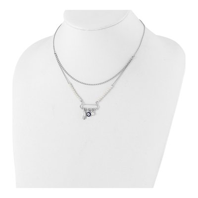 Sterling Silver Simulated Pearl Rh Enamel Eye Hamsa Glass Pendant Necklace – view 3