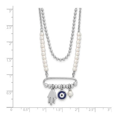 Sterling Silver Simulated Pearl Rh Enamel Eye Hamsa Glass Pendant Necklace – view 4