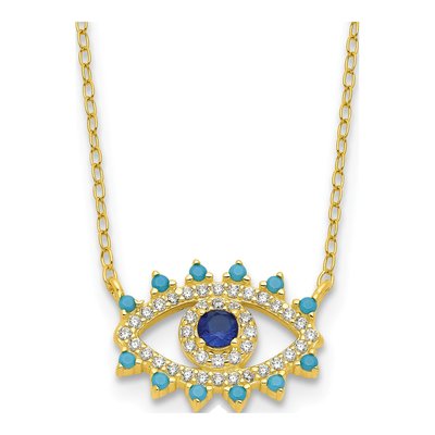 Gold-Plated Sterling Silver Crystal Evil Eye Pendant Necklace