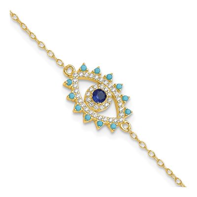 Gold-Plated Sterling Silver Crystal Evil Eye Bracelet