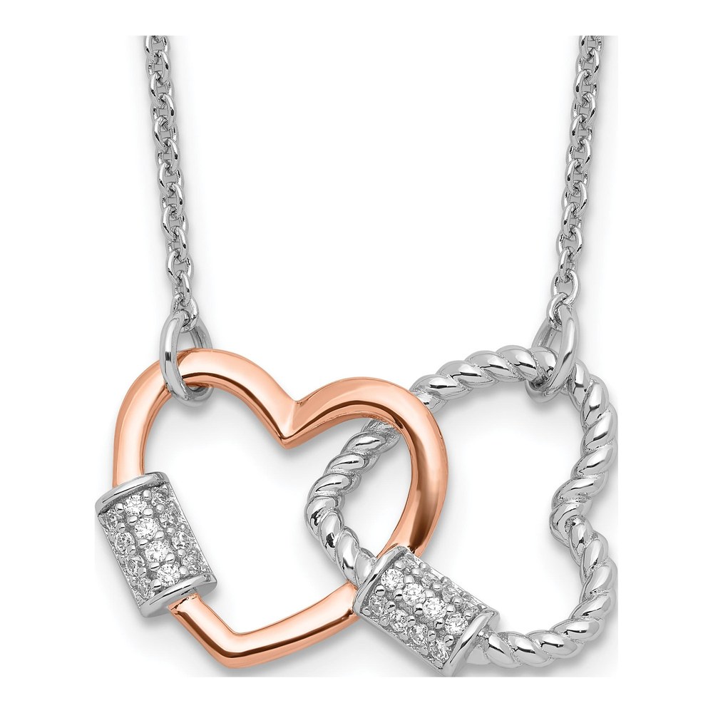 Sterling Silver CZ Double Heart Pendant Necklace