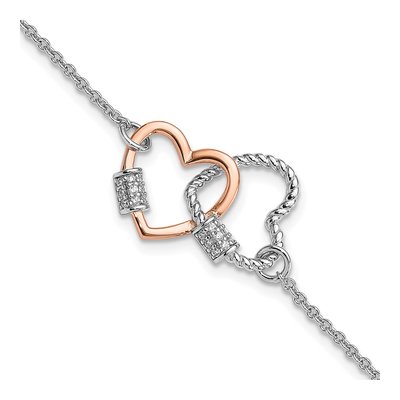Sterling Silver CZ Double Heart Bracelet