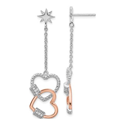 Sterling Silver CZ Heart Dangle Earrings