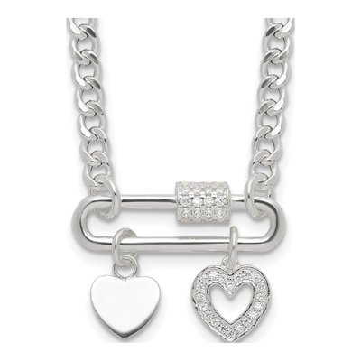 Sterling Silver CZ Heart Pendant Necklace