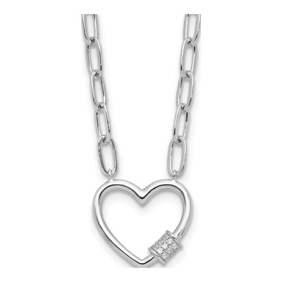 Sterling Silver CZ Heart Paperclip Pendant Necklace