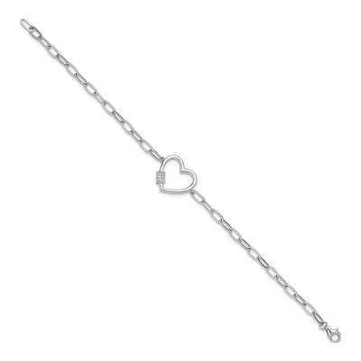 Sterling Silver CZ Heart Paperclip Bracelet – view 2