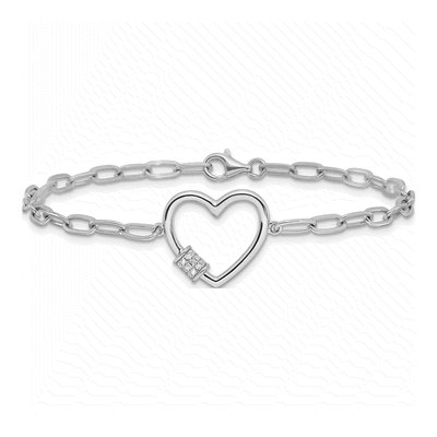 Sterling Silver CZ Heart Paperclip Bracelet – view 3