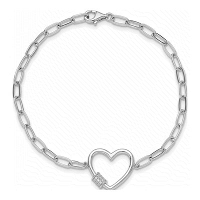 Sterling Silver CZ Heart Paperclip Bracelet – view 4