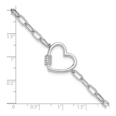 Sterling Silver CZ Heart Paperclip Bracelet – view 5