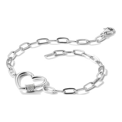 Sterling Silver CZ Heart Paperclip Bracelet – view 7