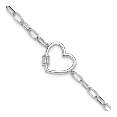 Sterling Silver CZ Heart Paperclip Bracelet
