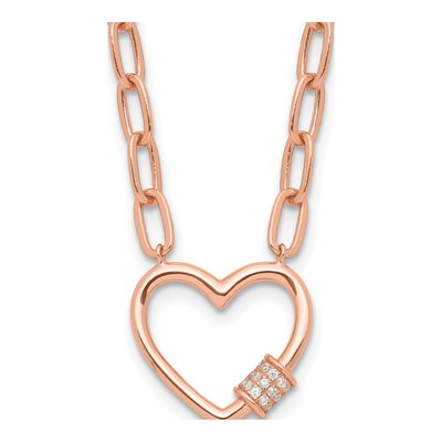 Rose Gold-Plated Sterling Silver CZ Heart Paperclip Pendant Necklace