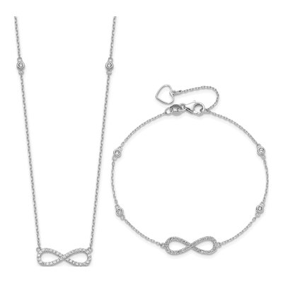 Sterling Silver CZ Infinity Bracelet & Necklace Set