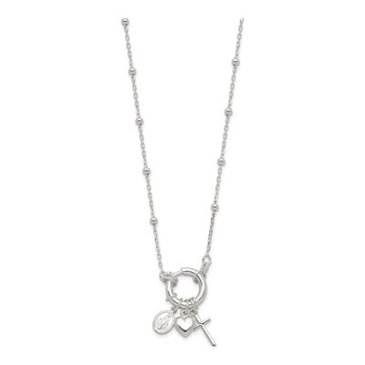 Sterling Silver Heart Miraculous Cross Necklace – view 3
