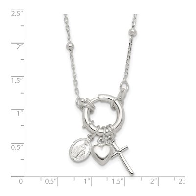 Sterling Silver Heart Miraculous Cross Necklace – view 6