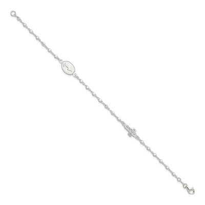 Sterling Silver CZ Cross Miraculous Medal Bracelet – view 3