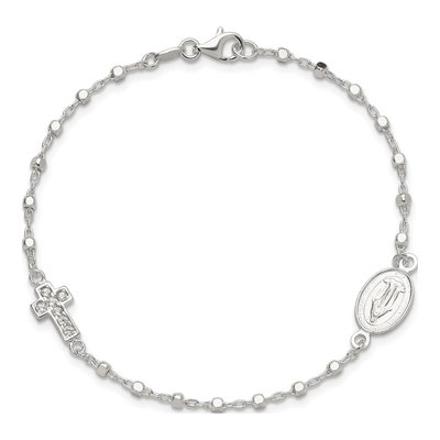 Sterling Silver CZ Cross Miraculous Medal Bracelet – view 5