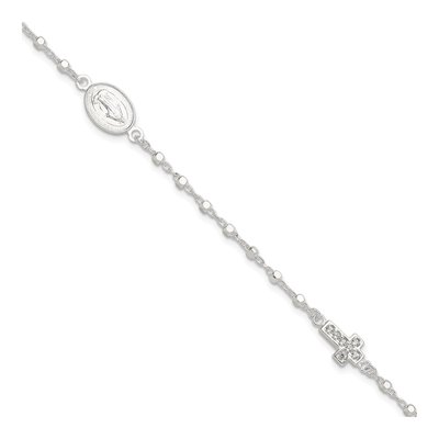Sterling Silver CZ Cross Miraculous Medal Bracelet