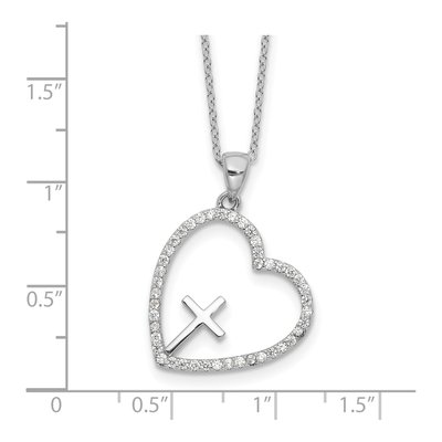 Sterling Silver CZ Open Heart Cross Necklace – view 5