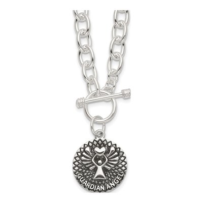 Sterling Silver Guardian Angel Toggle Necklace