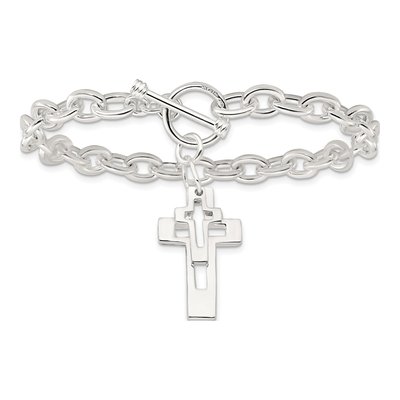 Sterling Silver Double Cross Toggle Bracelet – view 4