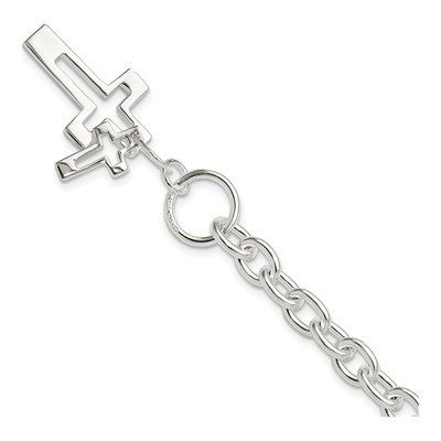 Sterling Silver Double Cross Toggle Bracelet