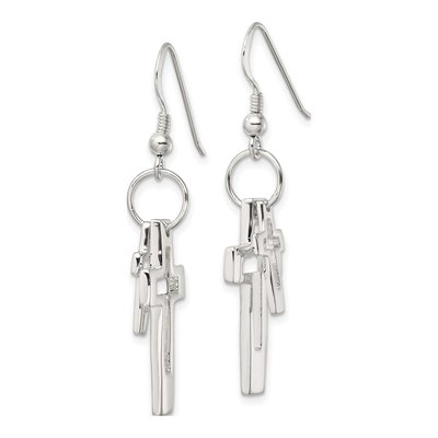 Sterling Silver Double Open Cross Dangle Earrings – view 3