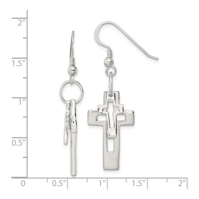 Sterling Silver Double Open Cross Dangle Earrings – view 5