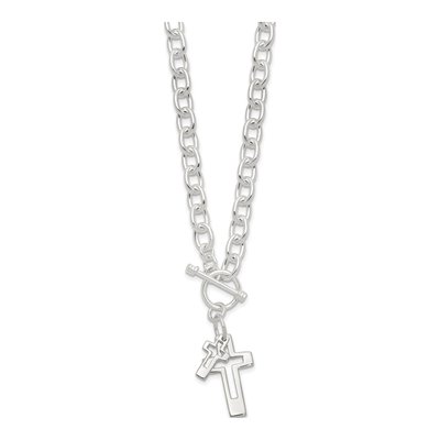 Sterling Silver Double Cross Toggle Necklace – view 3