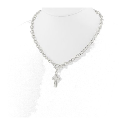 Sterling Silver Double Cross Toggle Necklace – view 4