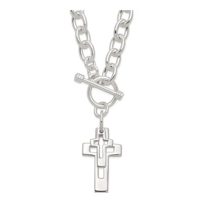 Sterling Silver Double Cross Toggle Necklace – view 5