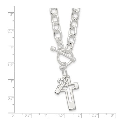 Sterling Silver Double Cross Toggle Necklace – view 6