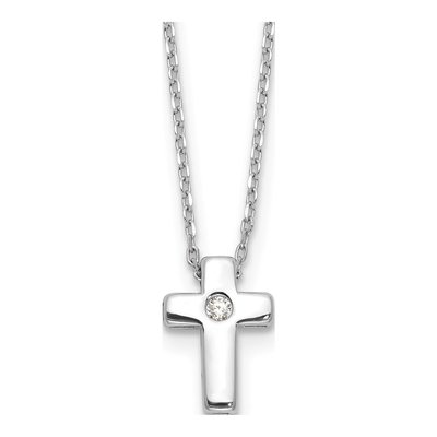 Sterling Silver CZ Girls' Cross Necklace